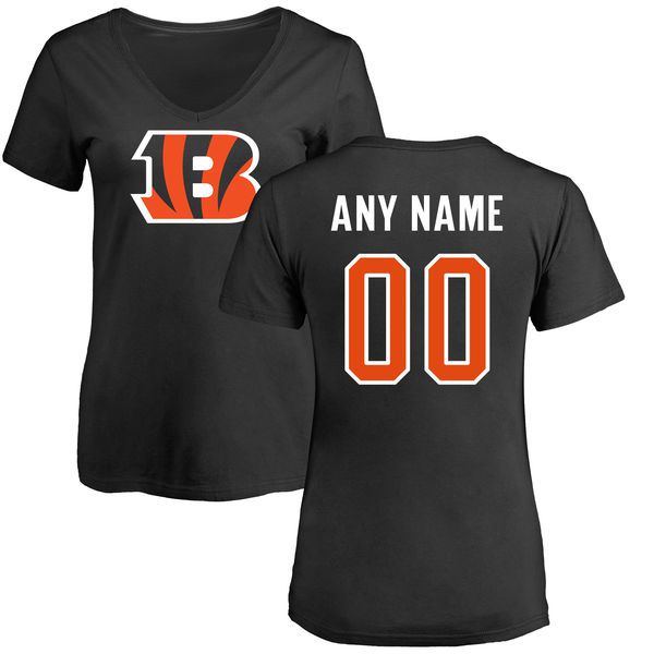 Women Cincinnati Bengals NFL Pro Line Black Any Name and Number Logo Custom Slim Fit T-Shirt->nfl t-shirts->Sports Accessory